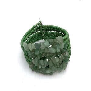 Green Aventurine Chipstone Bracelet Cuff Seed Beads Artisan